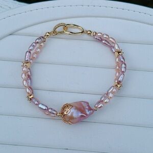 B196 Handmade Flame ball Freshwater Baroque Pearl Bracelet One-of-a-Kind Gift